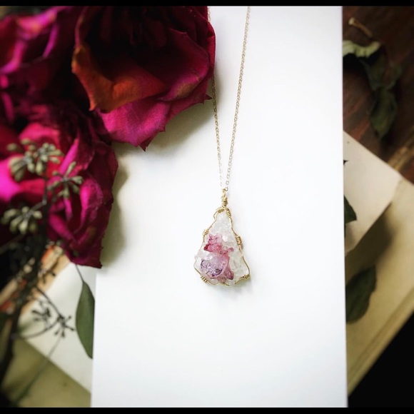 Handmade 14k Gold Crystal Cluster Necklace - Picture 3 of 3